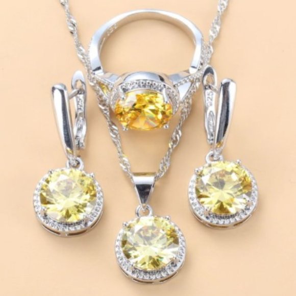 Jewelry | 3pcsterling Silver Yellow Gemstone Set | Poshmark